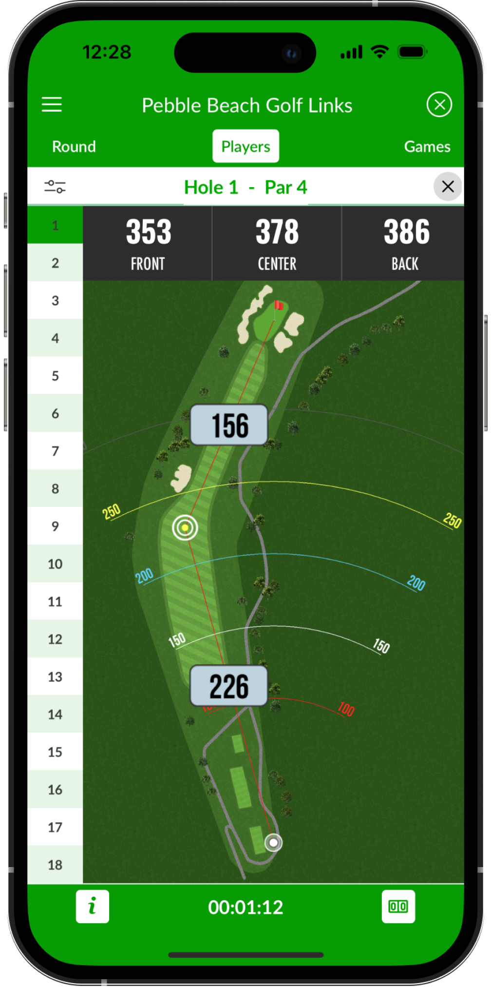 golf GPS app screenshot showing aerial view of the course 